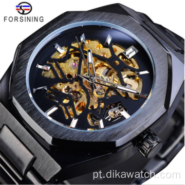 Grande venda FORSINING FSG8152 pulseira de aço oca para homem relógio automático mecânico